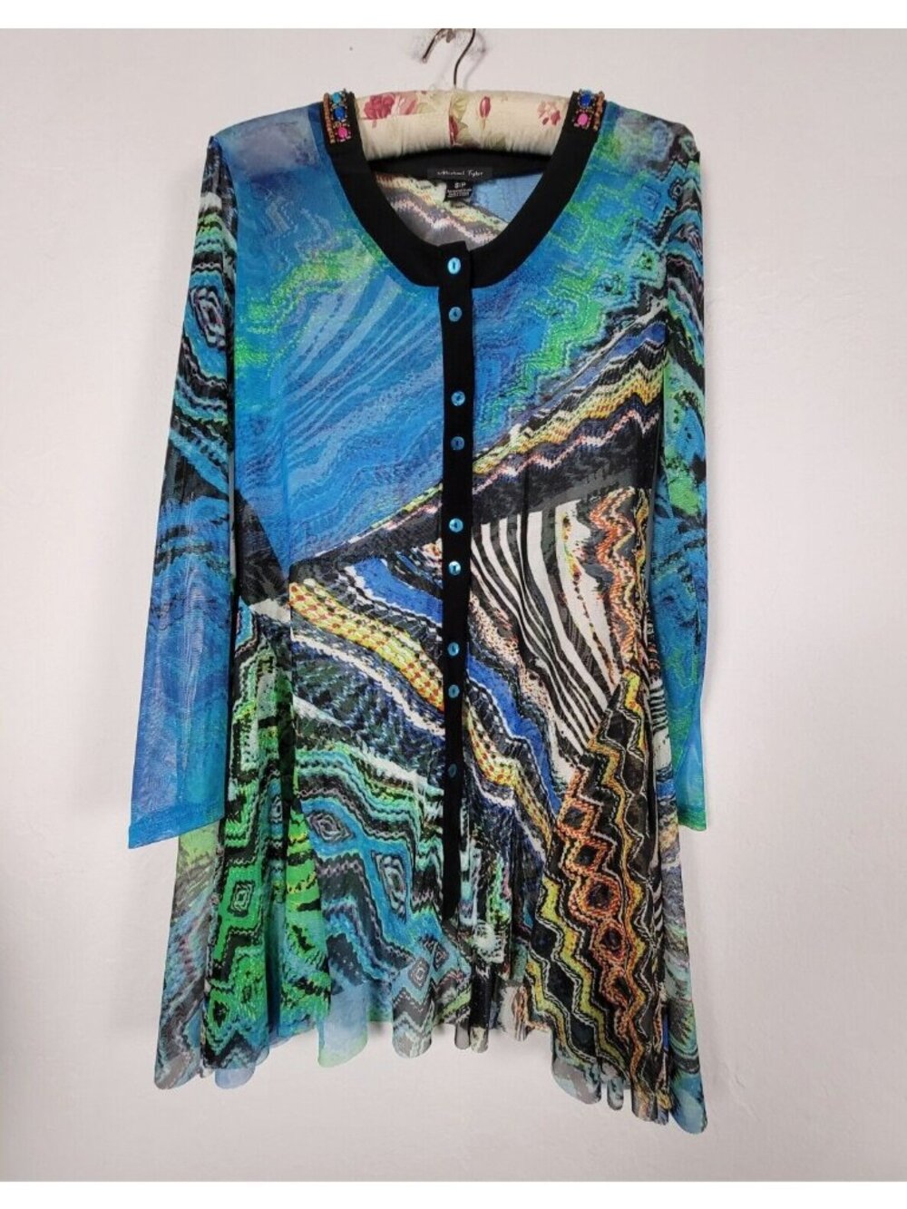 Michael Tyler Womens Abstract Print Button Down Swing Tunic Top/Dress Size Small